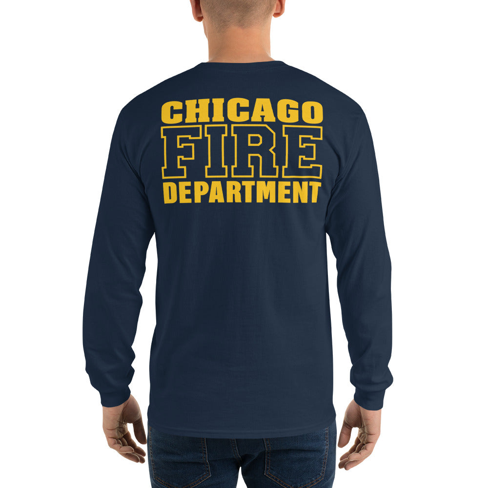 Chicago Fire Dept. - Longshirt in navy mit Logo und Schriftzug in gelb