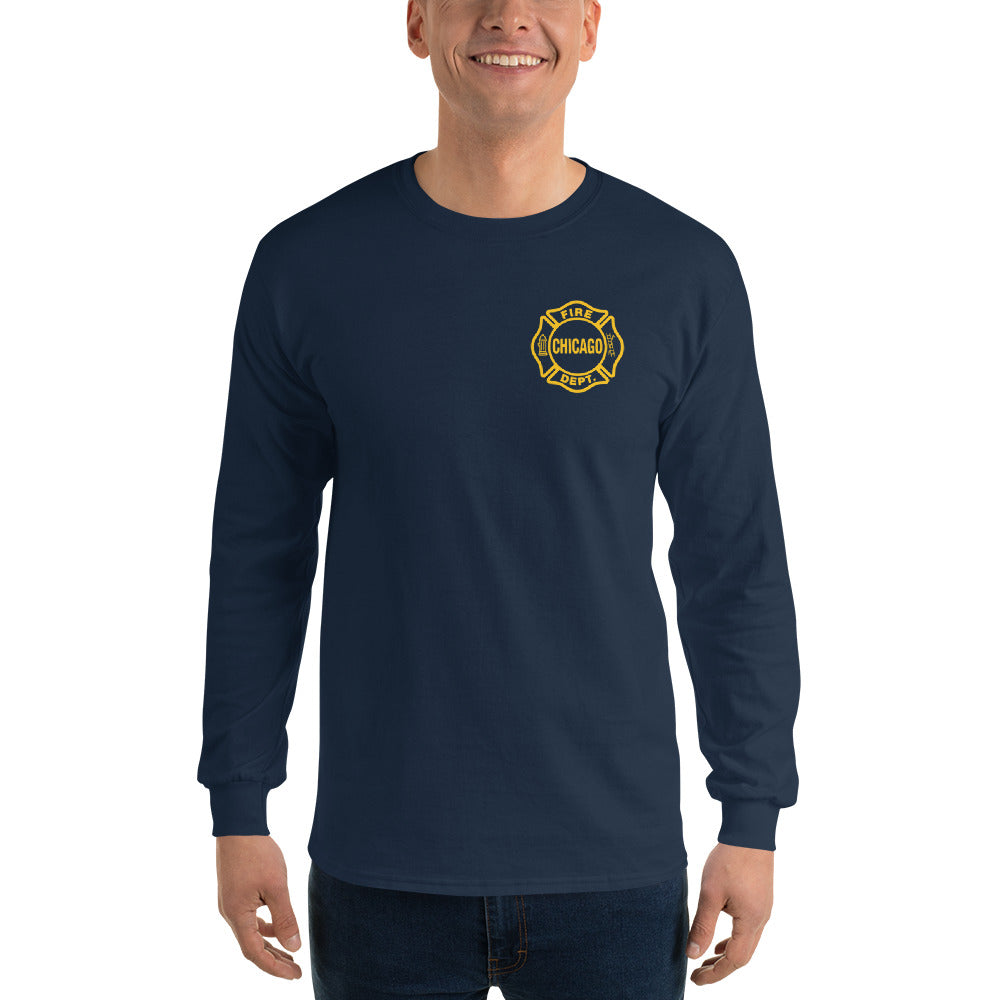 Chicago Fire Dept. - Longshirt in navy mit Logo und Schriftzug in gelb