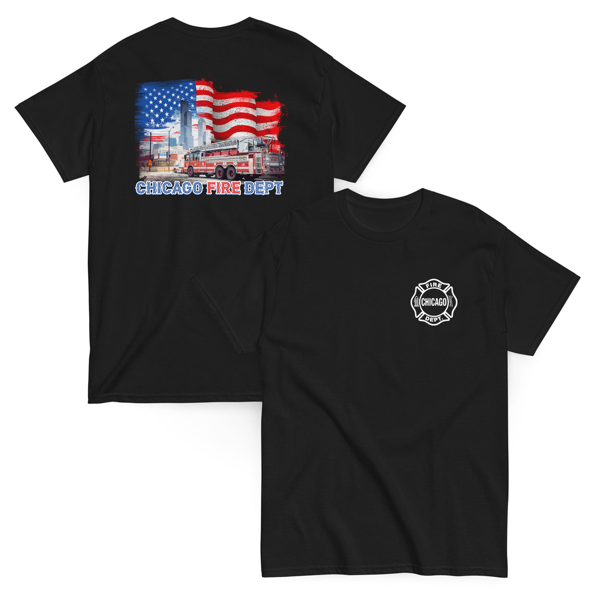 Chicago Fire Dept. - T-Shirt mit Truck 19 und Skyline Motiv