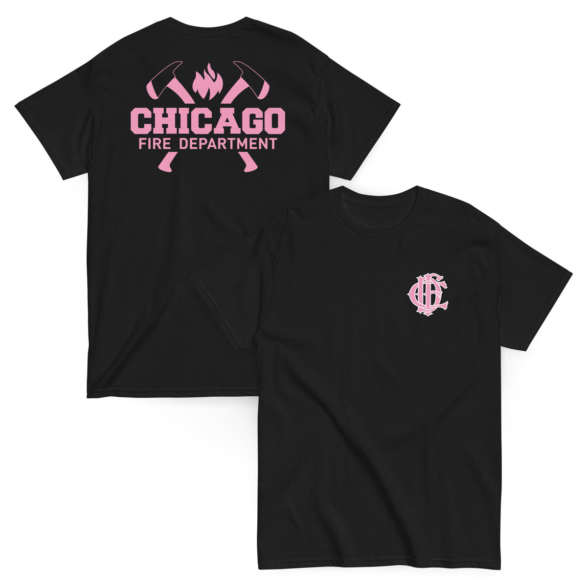 Chicago Fire Dept. - T-Shirt mit Axt-Logo und Schriftzug (Pink Edition)