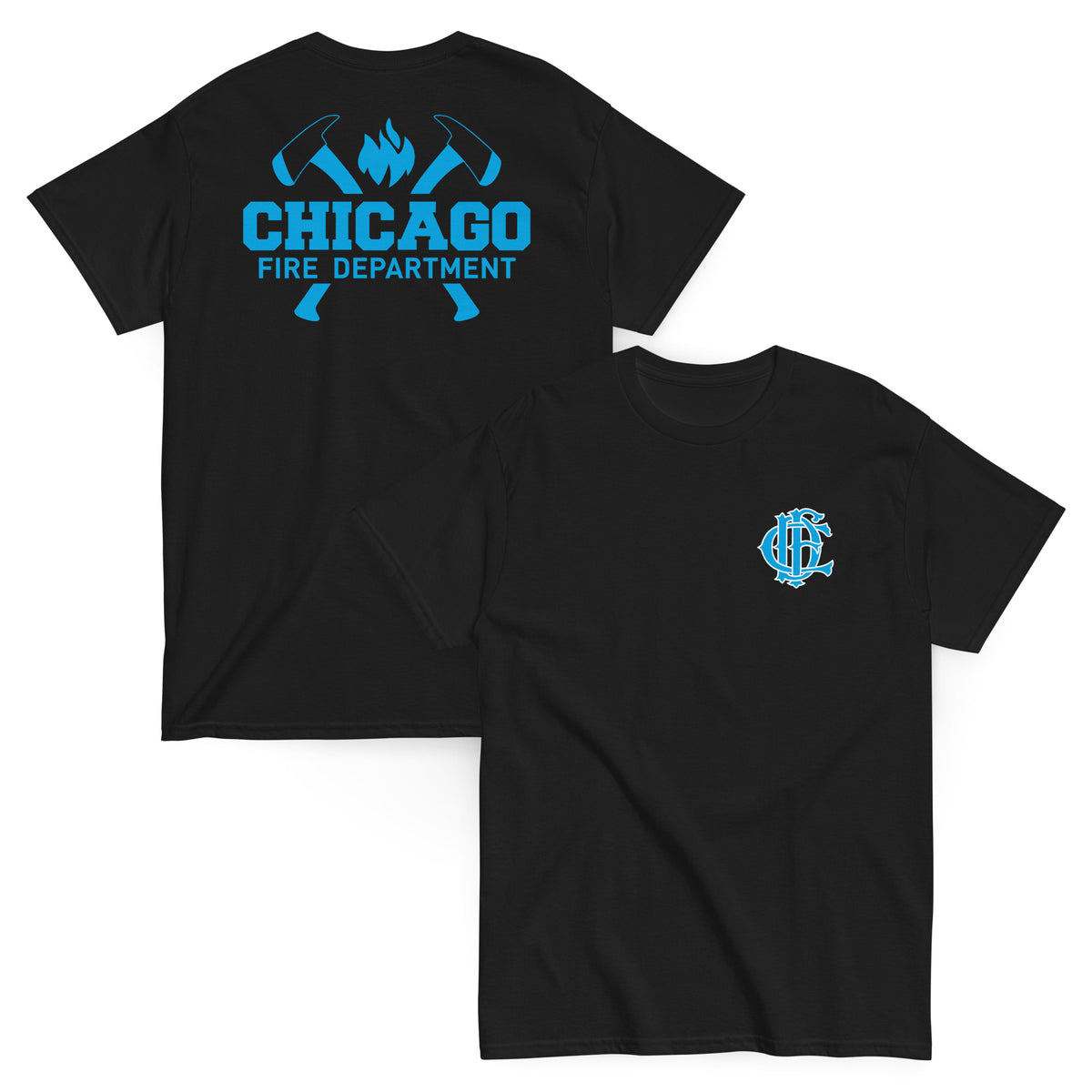 Chicago Fire Dept. - T-Shirt mit Axt-Logo und Schriftzug (Blue Edition)