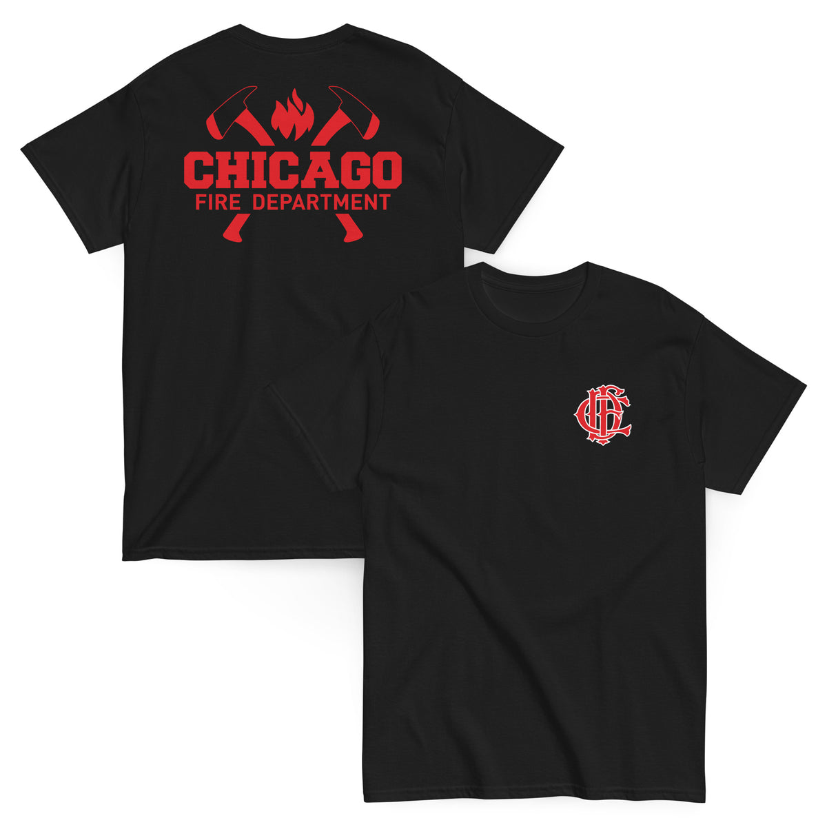 Chicago Fire Dept. - T-Shirt mit Axt-Logo und Schriftzug (Red Edition)