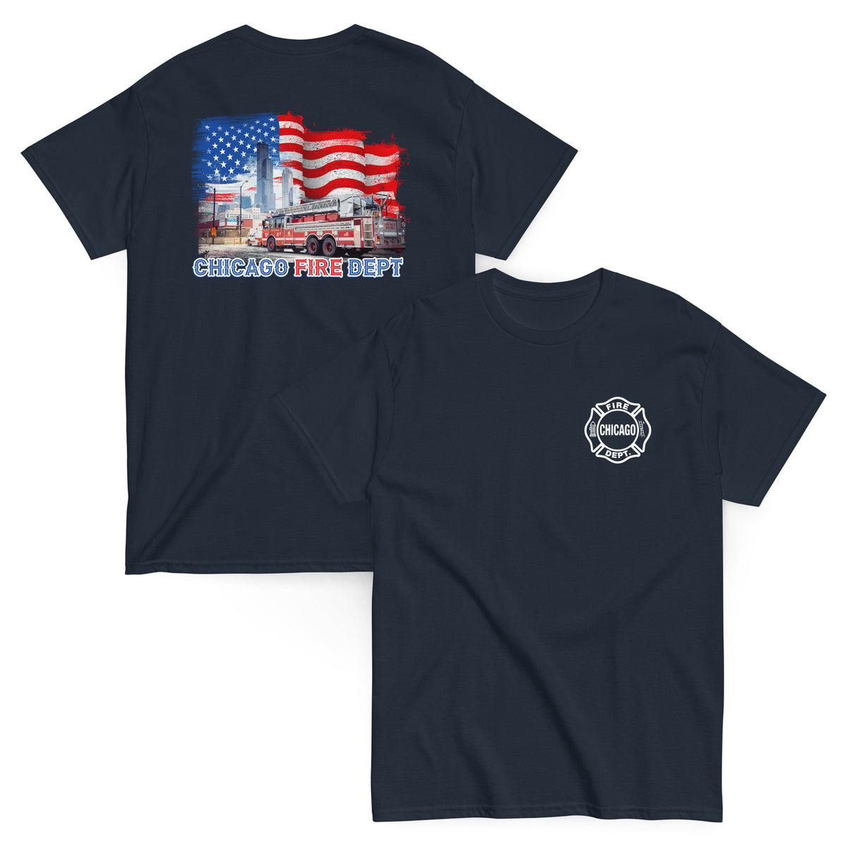 Chicago Fire Dept. - T-Shirt mit Truck 19 und Skyline Motiv