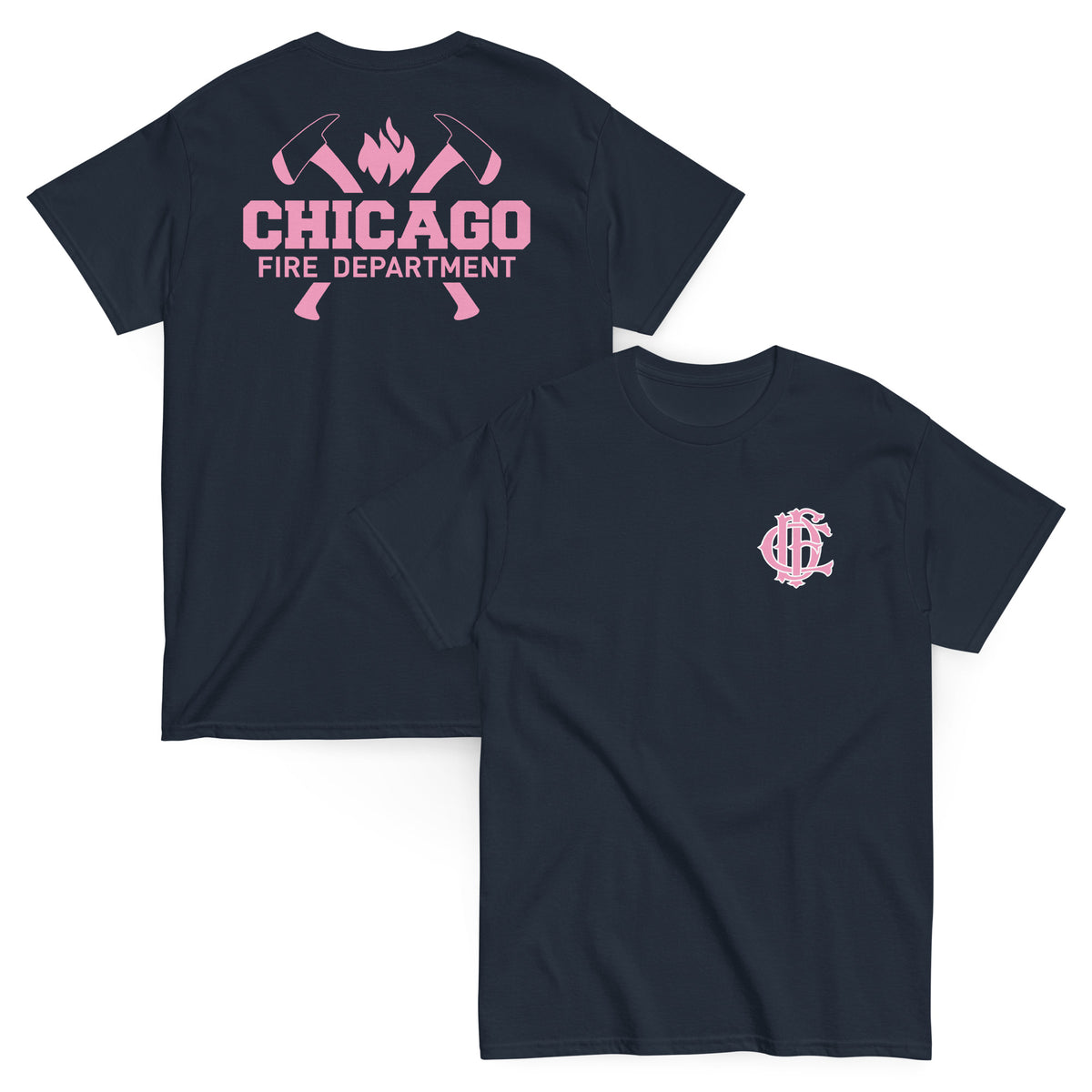 Chicago Fire Dept. - T-Shirt mit Axt-Logo und Schriftzug (Pink Edition)