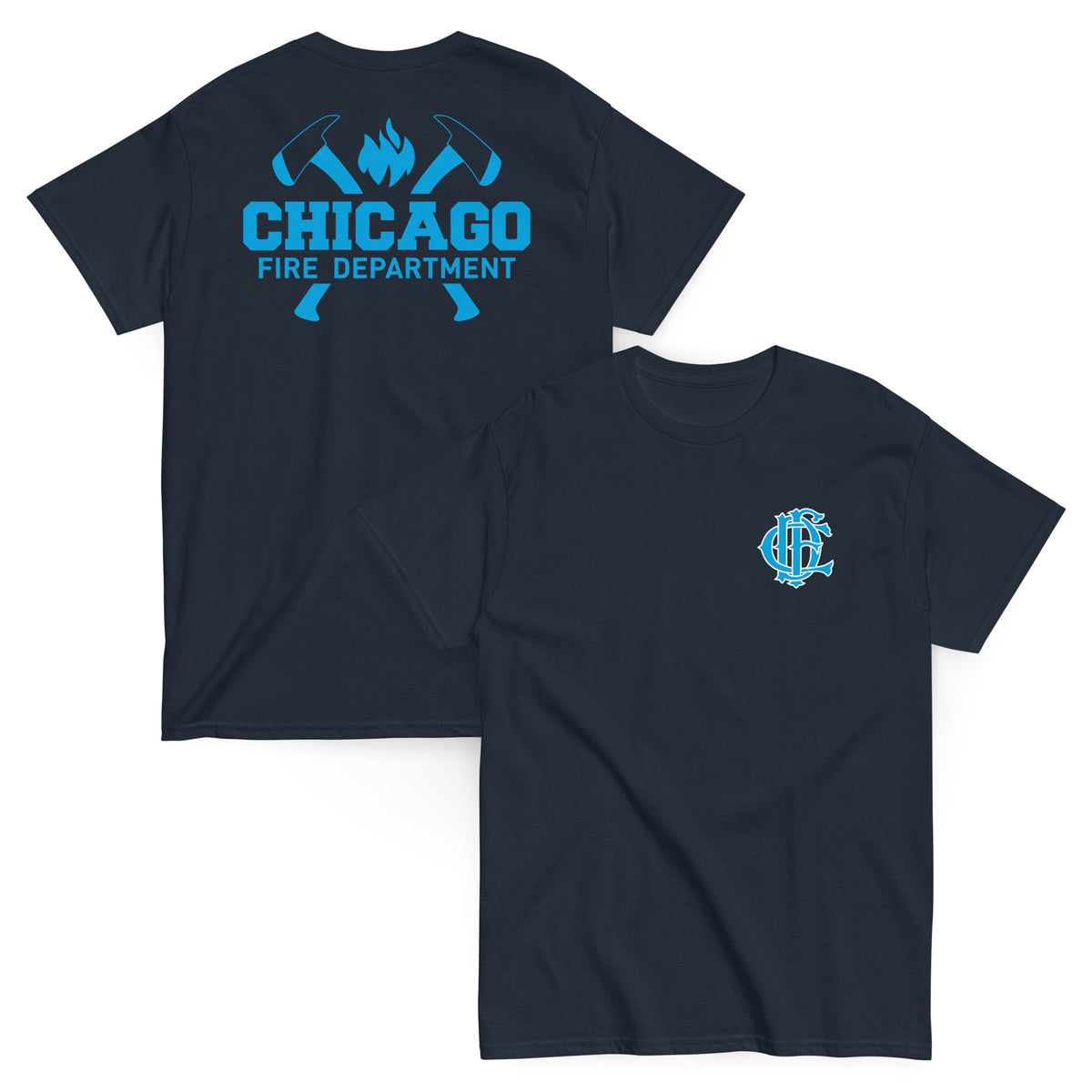 Chicago Fire Dept. - T-Shirt mit Axt-Logo und Schriftzug (Blue Edition)