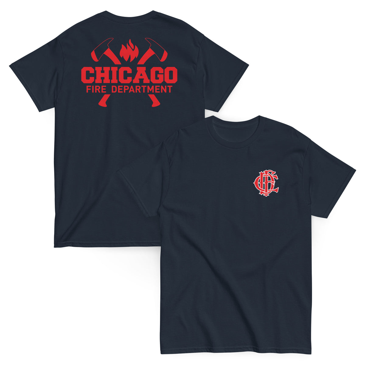 Chicago Fire Dept. - T-Shirt mit Axt-Logo und Schriftzug (Red Edition)