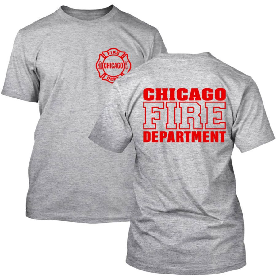 Chicago Fire Dept. - T-Shirt in grau mit Logo und Schriftzug in rot