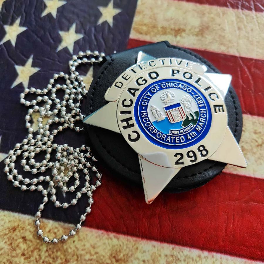 Chicago Police Dept. - Metall Badge / Abzeichen - Detective - Mit Leder und Kette