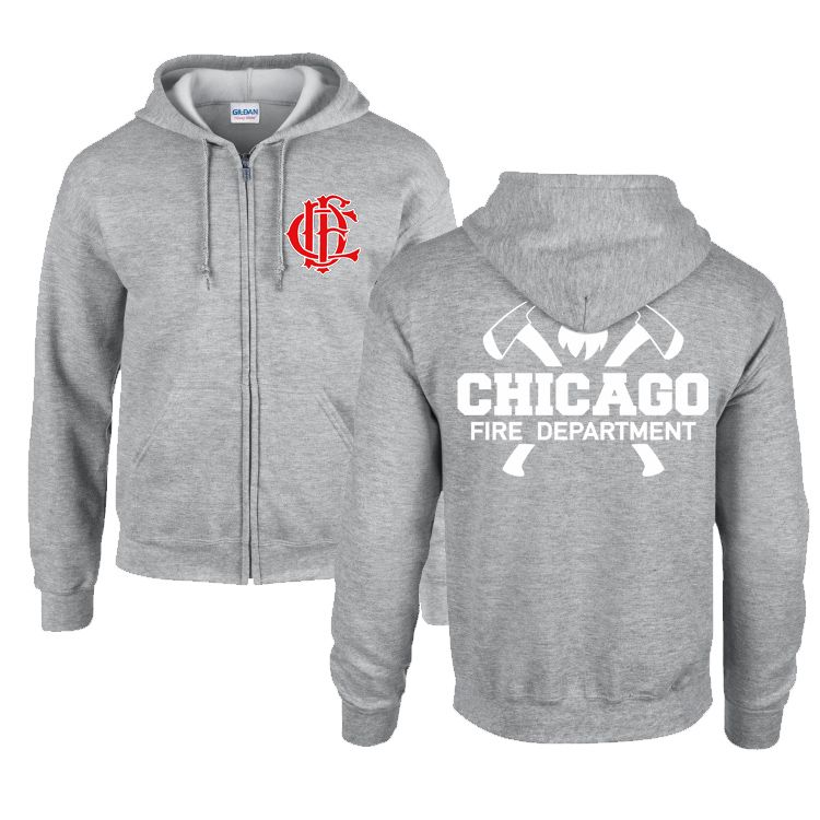 Chicago Fire Dept. - Sweatjacke mit Kapuze in grau - Mit Squad 3 oder Truck 81 Aufschrift