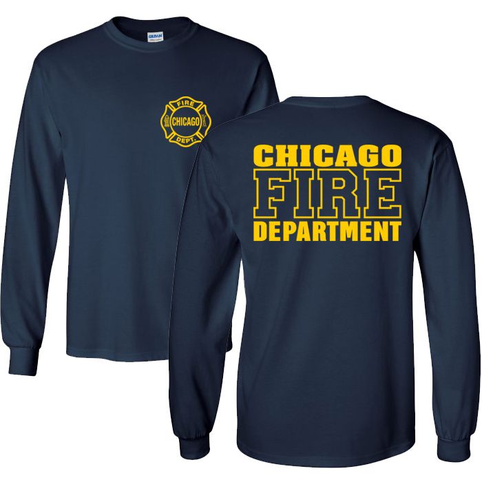 Chicago Fire Dept. - Longshirt in navy mit Logo und Schriftzug in gelb