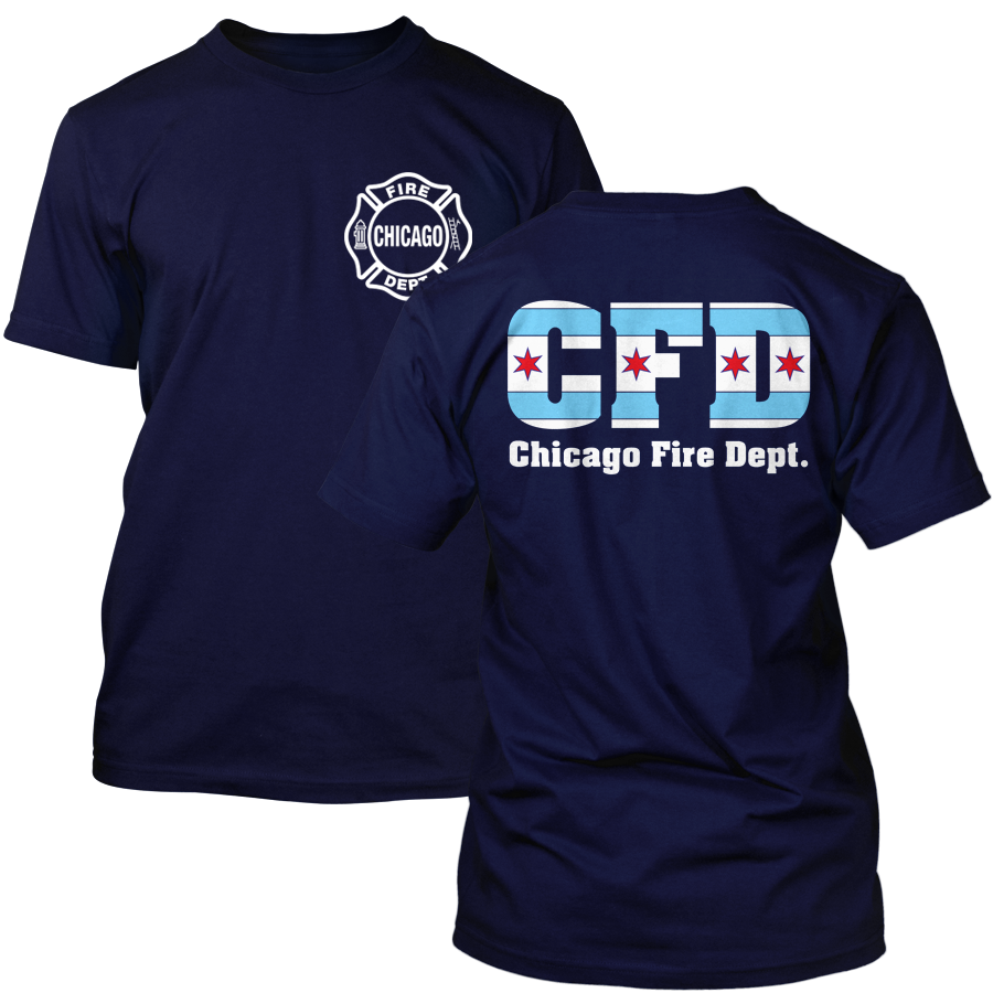 Chicago Fire Dept. - T-Shirt with Chicago Flag